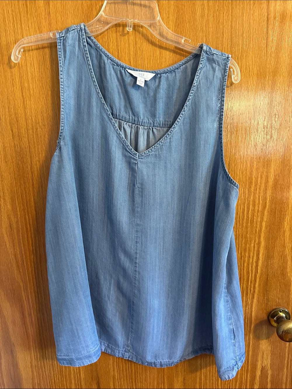 Time and Tru Soft Chambray V-Neck Tank Top in Blue